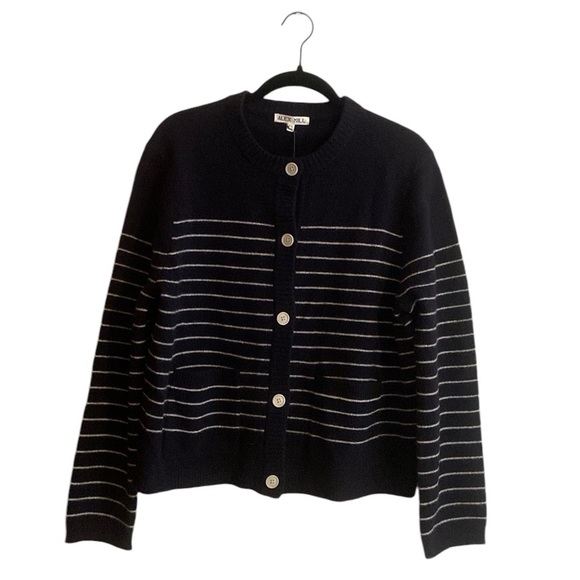 Alex Mill 100% Merino Wool Navy White Striped Button Up Marina Sweater Cardigan - Picture 3 of 11